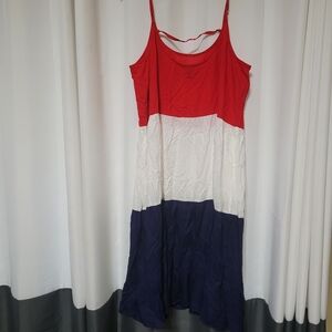 Allison Brittney Red, White & Navy Sleeveless Colorblock Midi Dress